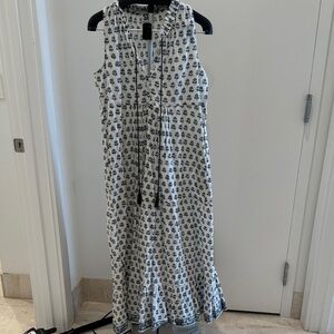 Sleeveless Maxi Dress in White with Navy Floral Print